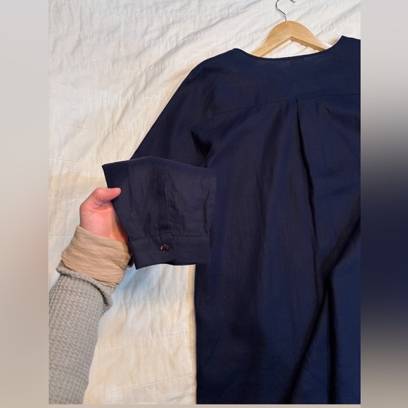 Eileen Fisher deep navy linen button down - Picture 8 of 8